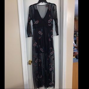 Black Embroidered Mesh Formal Dress